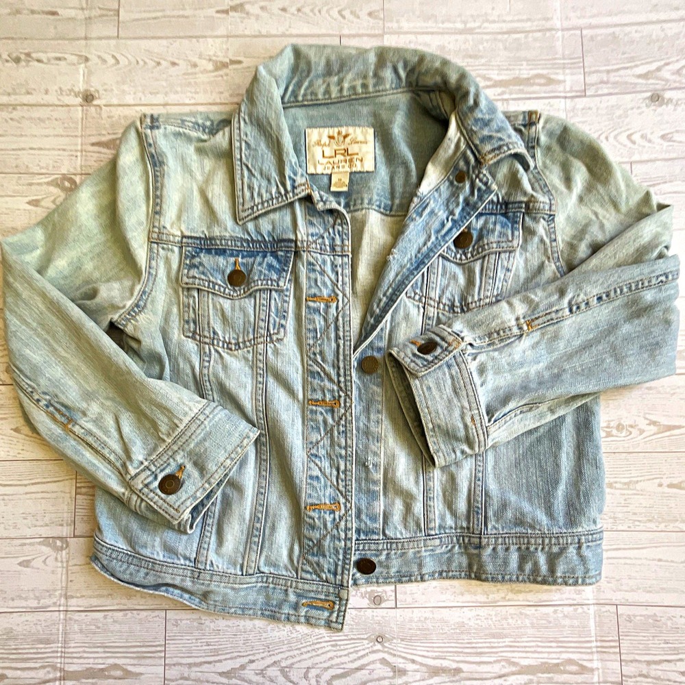 Lauren Jeans Co. Women's M Blue Jean Jacket Classic Fit Short Button Pockets